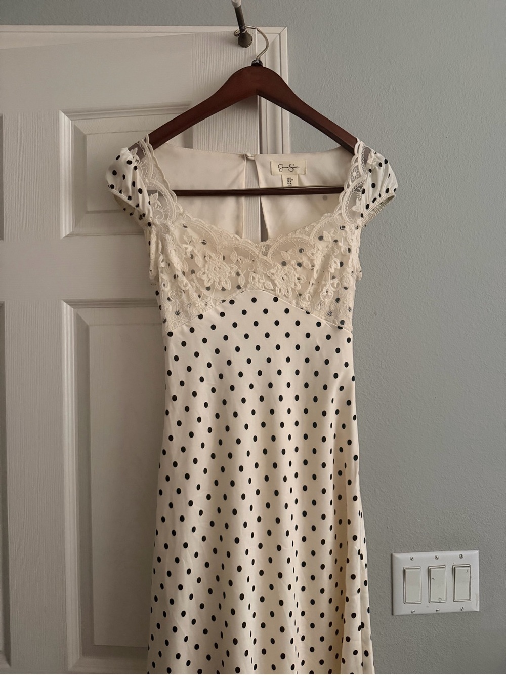 Polka Dot Lace Slip Dress in Cream and Black